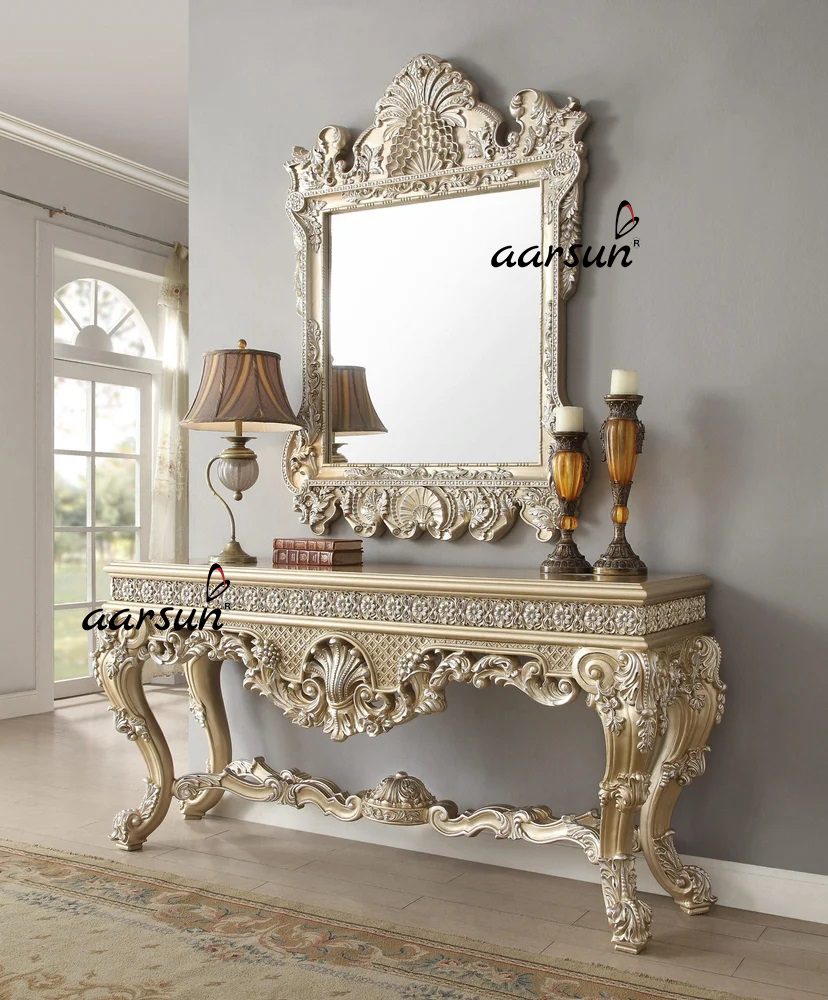 Console Table With Rectangular Mirror Frame, Dressing Table