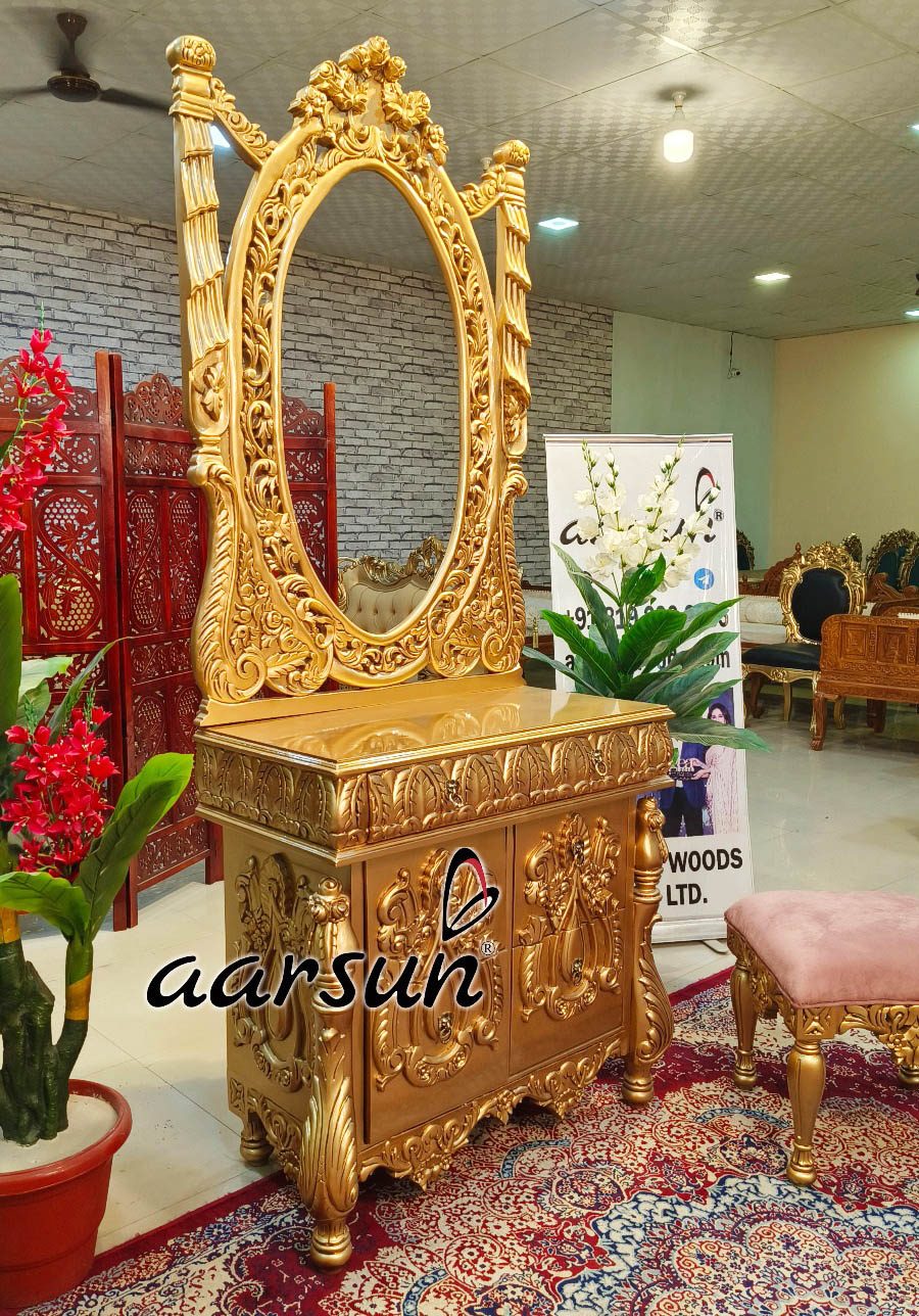 Elegant Dresser in Gold-Finish with Oval Mirror Frame view 4