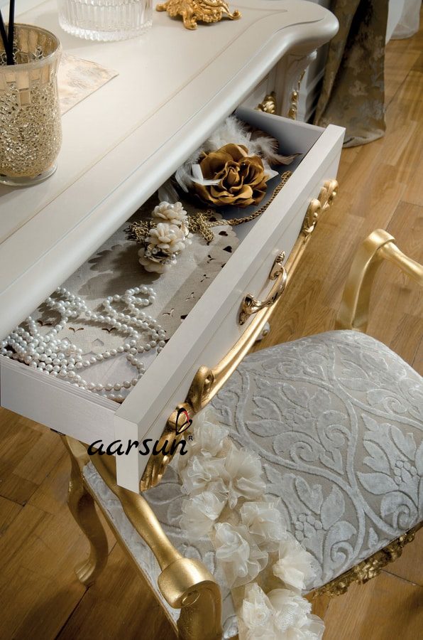 Elegant Gold Console Table with Mirror Frame, Dressing Table view 3