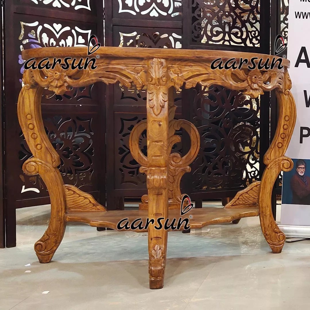 Hand Carved Natural Teak Console view 3