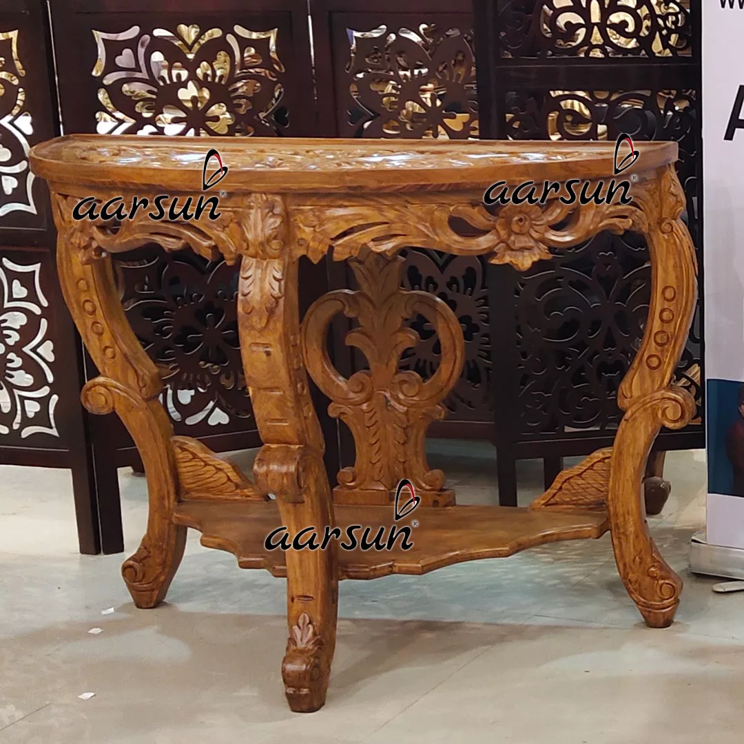 Hand Carved Natural Teak Console view 5