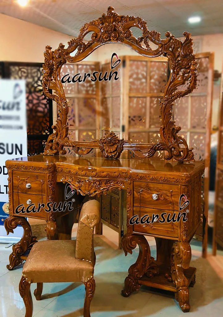 Honey Finish Dresser in Teak Wood view 4