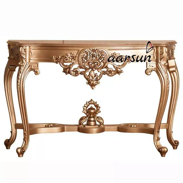 Wood Console Table In Gold Finish