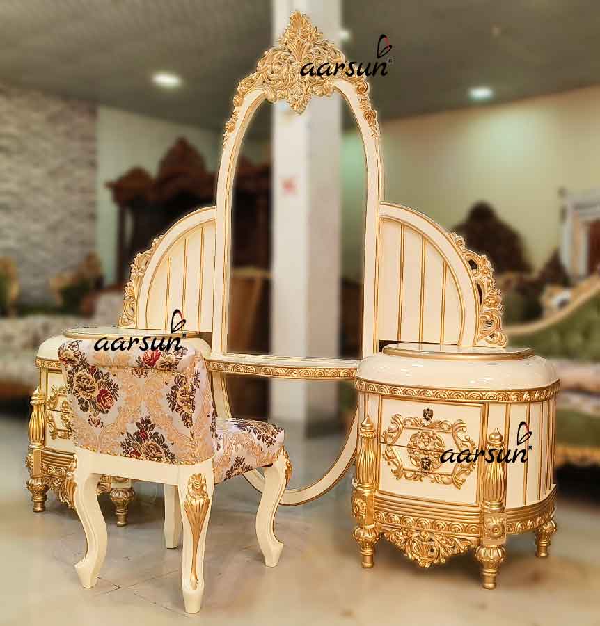 Beautiful Wooden Dresser With Gold Highlighting