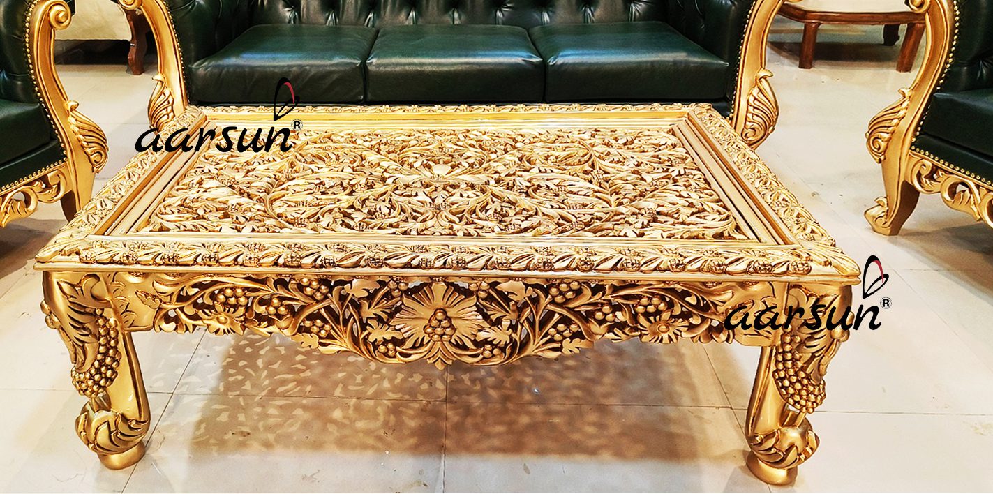 Carved Retangular Coffee Table view 3