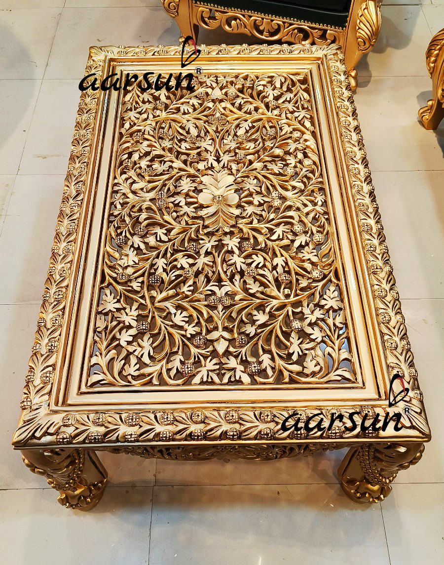Carved Retangular Coffee Table view 4