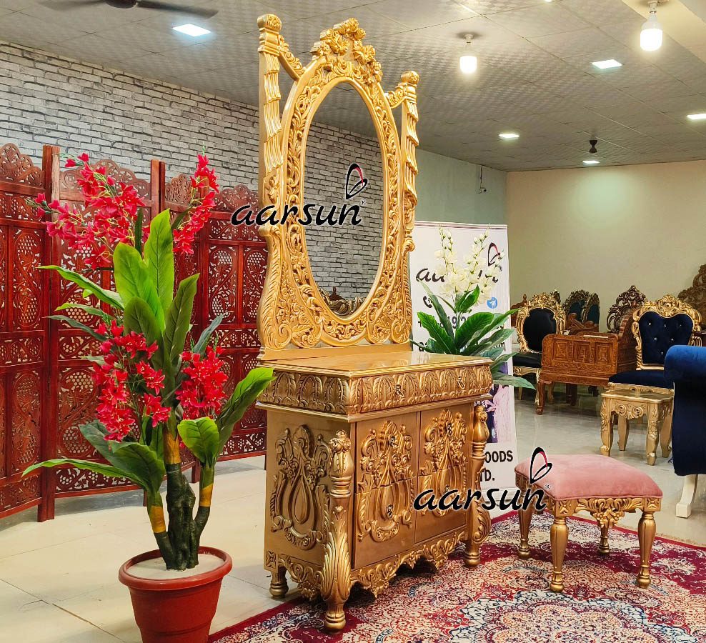 Elegant Dresser in Gold-Finish with Oval Mirror Frame view 3