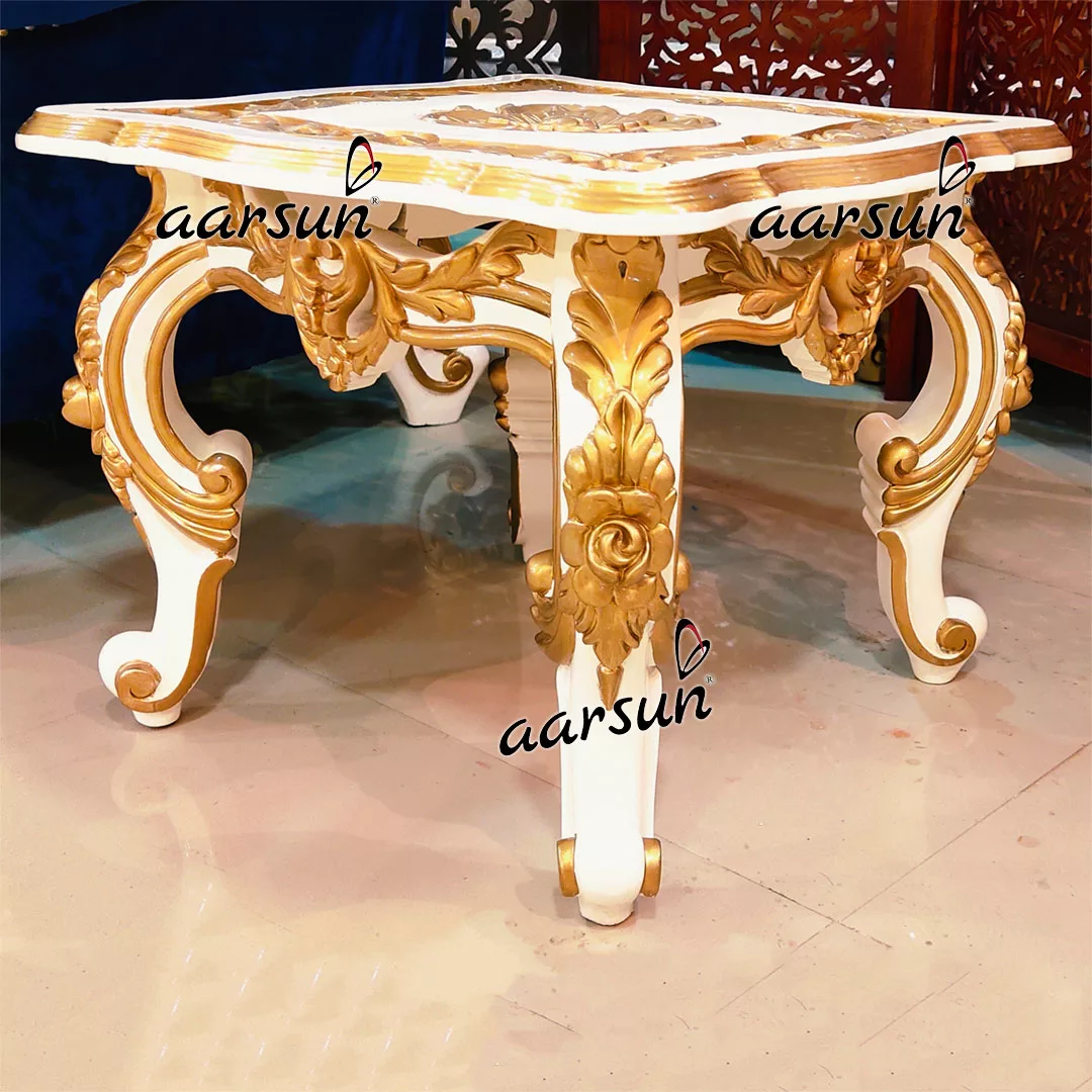 Exquisite Side Table in White & Gold view 3