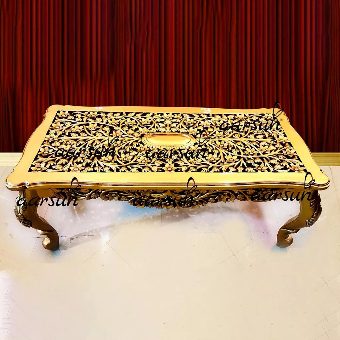 Gold Finish Carved Coffee Table