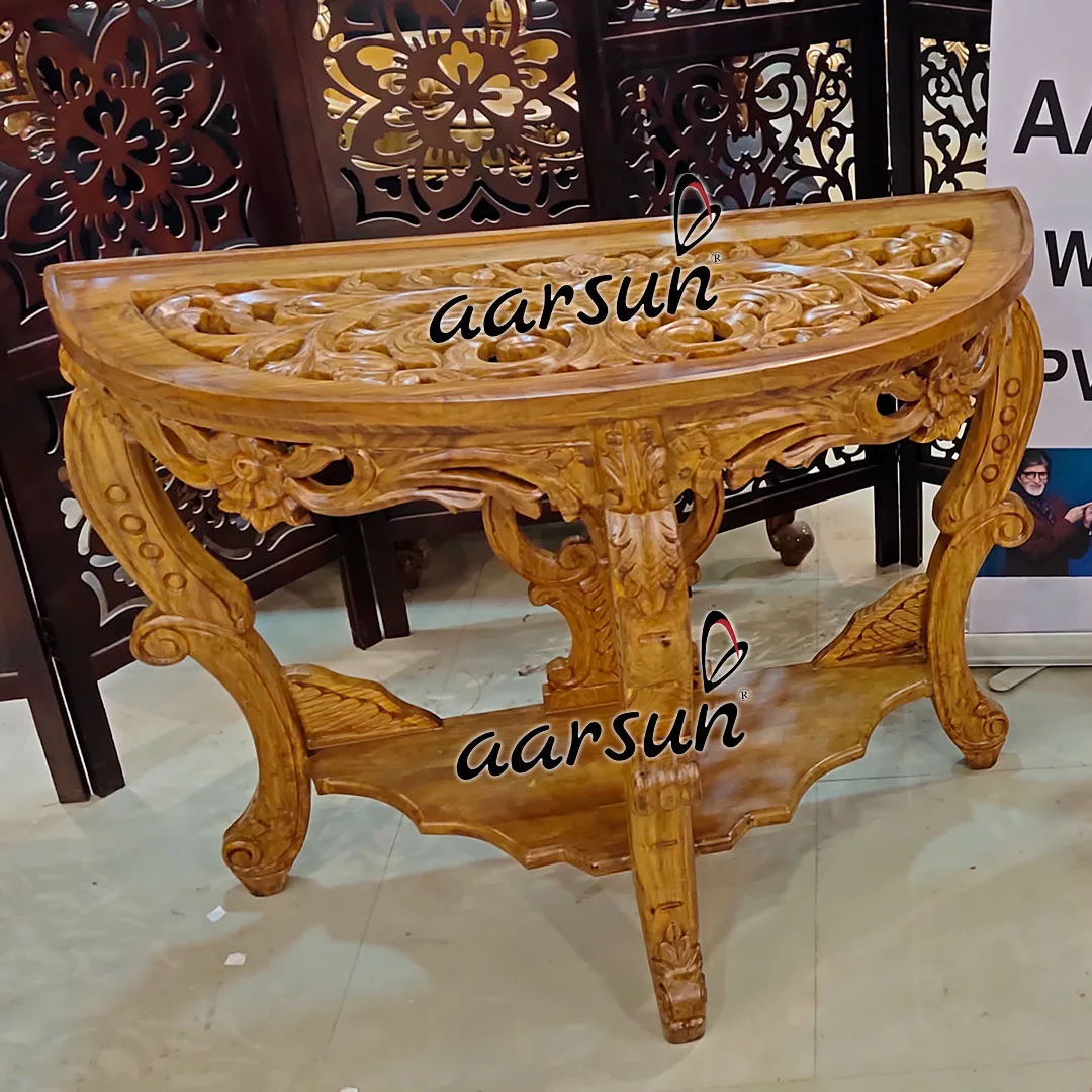 Hand Carved Natural Teak Console view 4