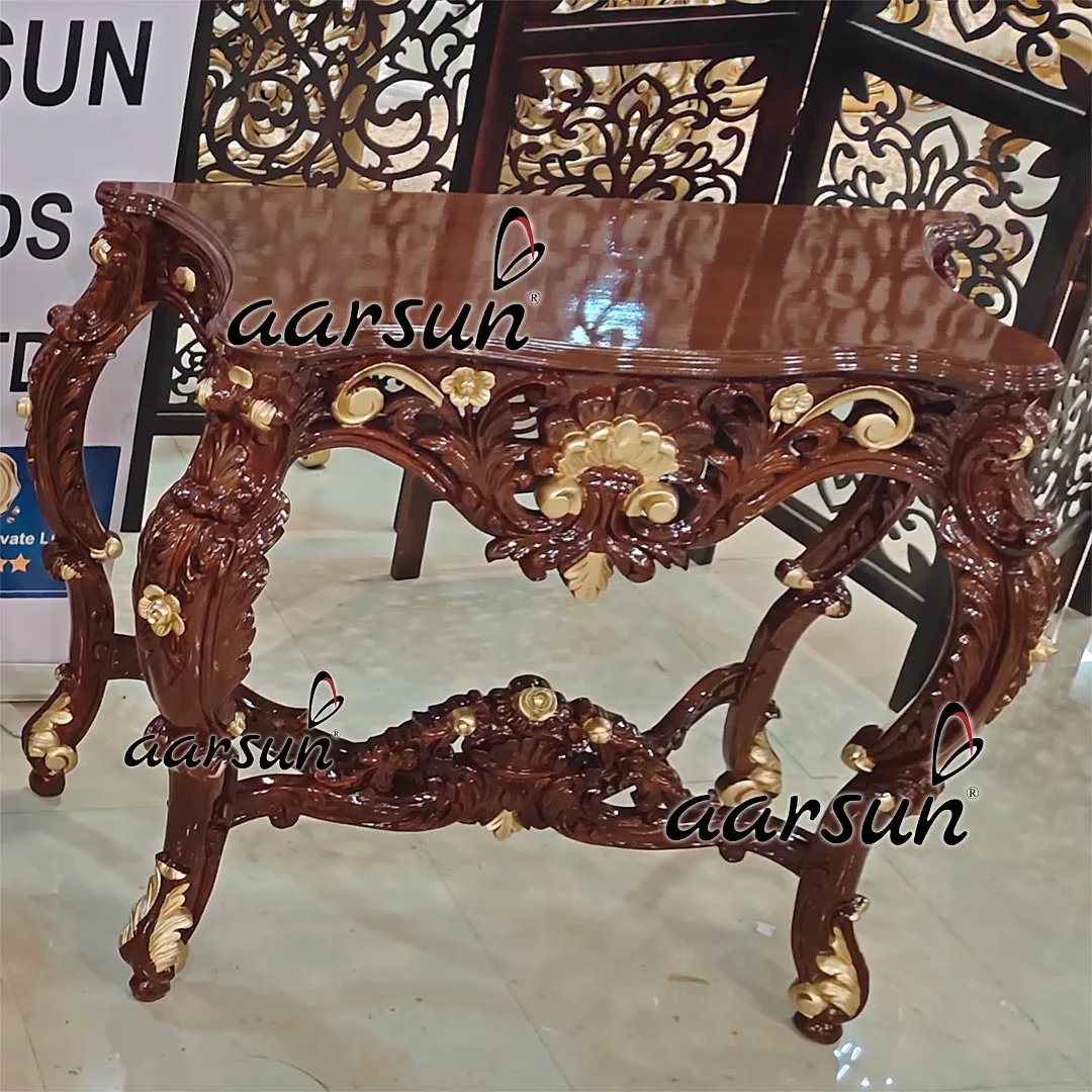 Hand Carved Solid Wood Console – Golden Highlights view 3