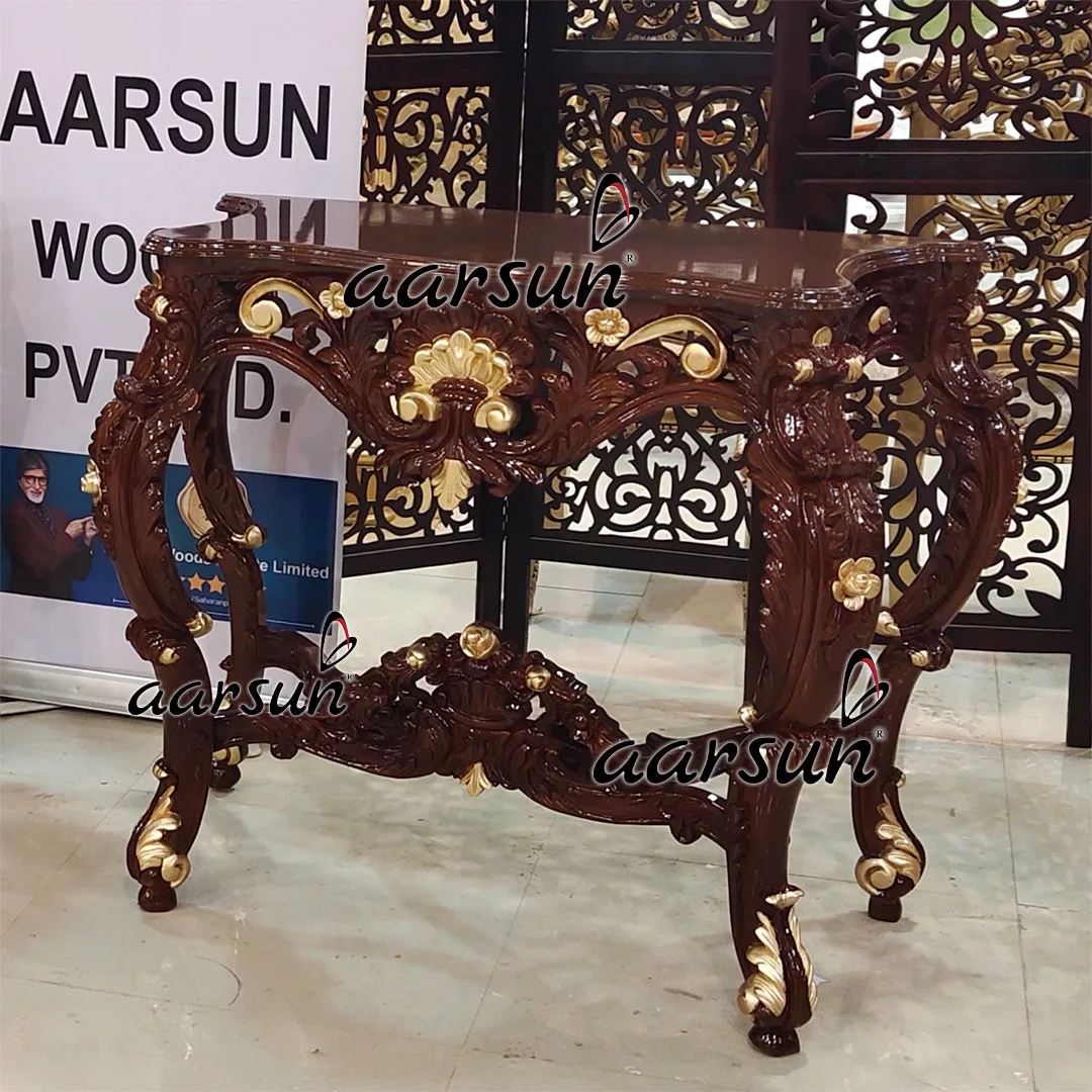 Hand Carved Solid Wood Console – Golden Highlights view 4