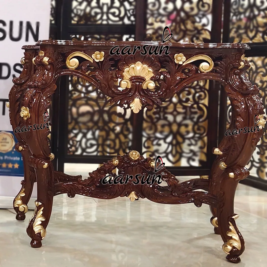 Hand Carved Solid Wood Console – Golden Highlights view 5