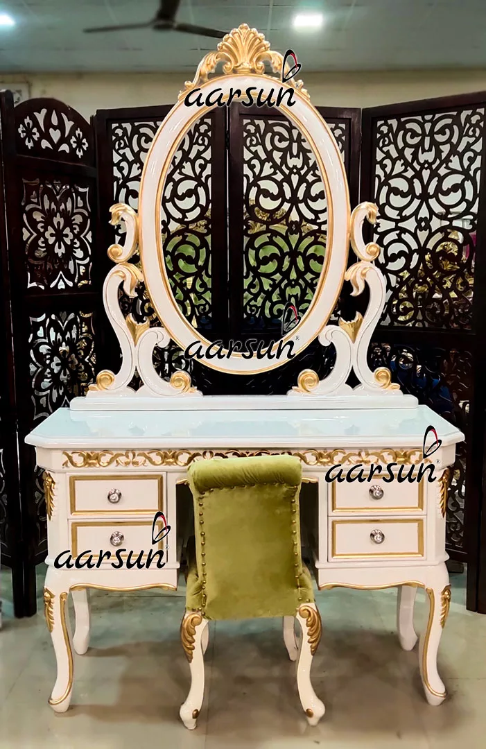 Queen’s Dresser in Royal White & Gold Highlights view 3