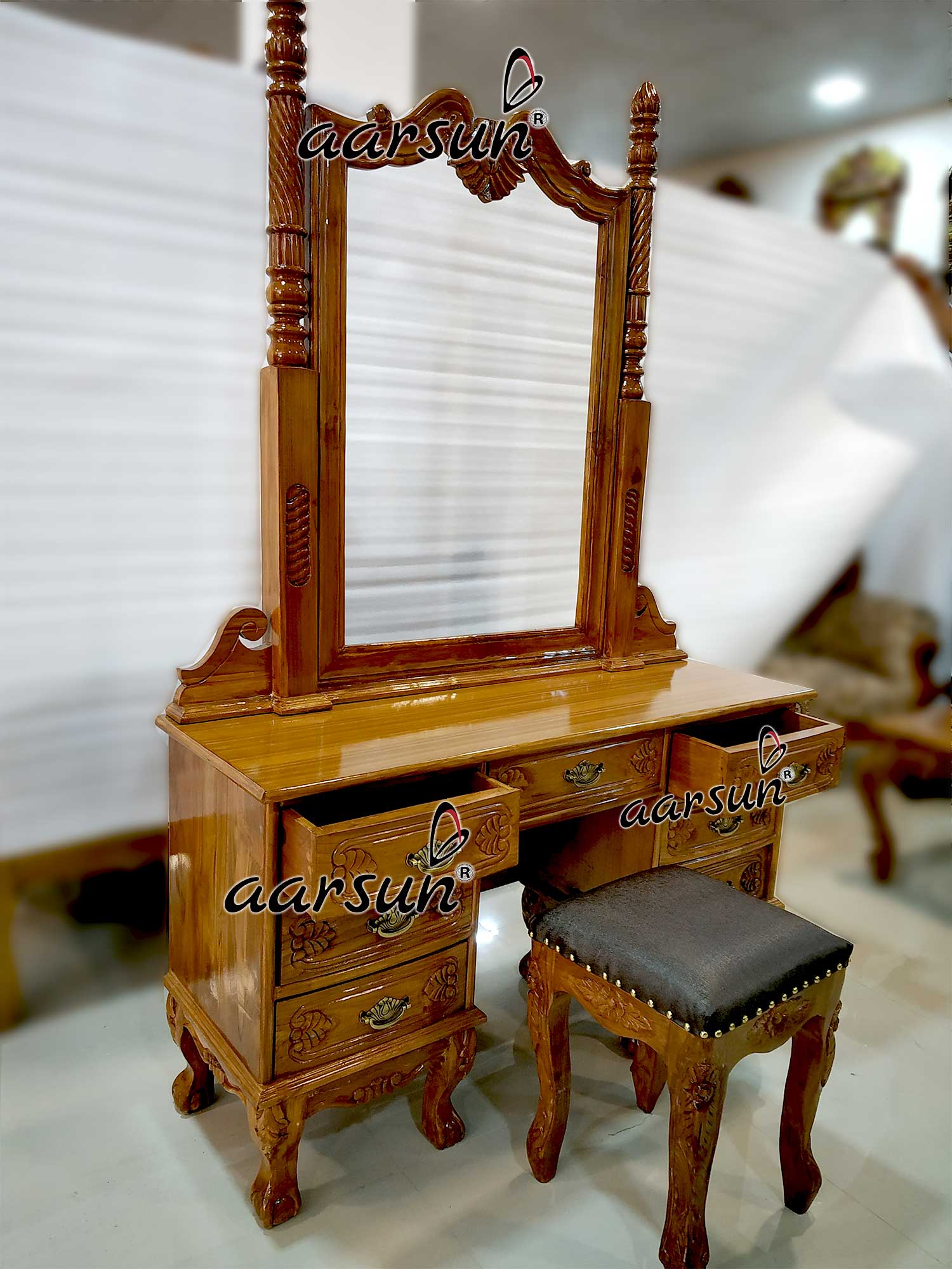 Solid Wood Dresser with Stool view 3
