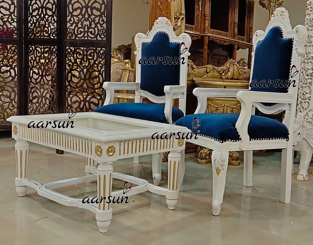 White Center Table With Gold Highlight