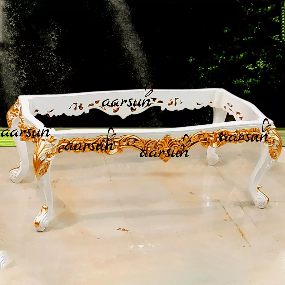 Wood Center Table In White & Gold Finish