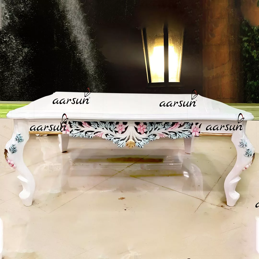 Wooden Center Table In White Polish